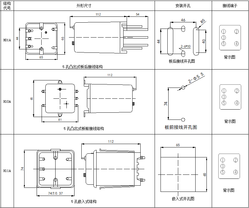 DX-11、DX-11A、DX-11Q、11A/Q型信號(hào)繼電器尺寸圖